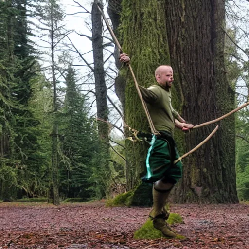 Prompt: Scottish Sasquatch practicing caber toss with trees