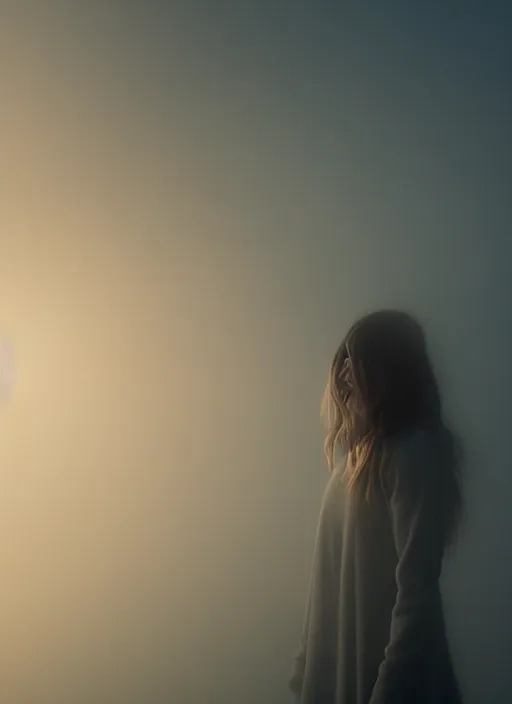 Prompt: girl comes out of the fog into the light, Confident, fog, rain, volumetric lighting, beautiful, golden hour, sharp focus, ultra detailed, cgsociety by Leesha Hannigan, Ross Tran, Thierry Doizon, Kai Carpenter, Ignacio Fernández Ríos, noir art house, 4k, 35mm, fujifilm