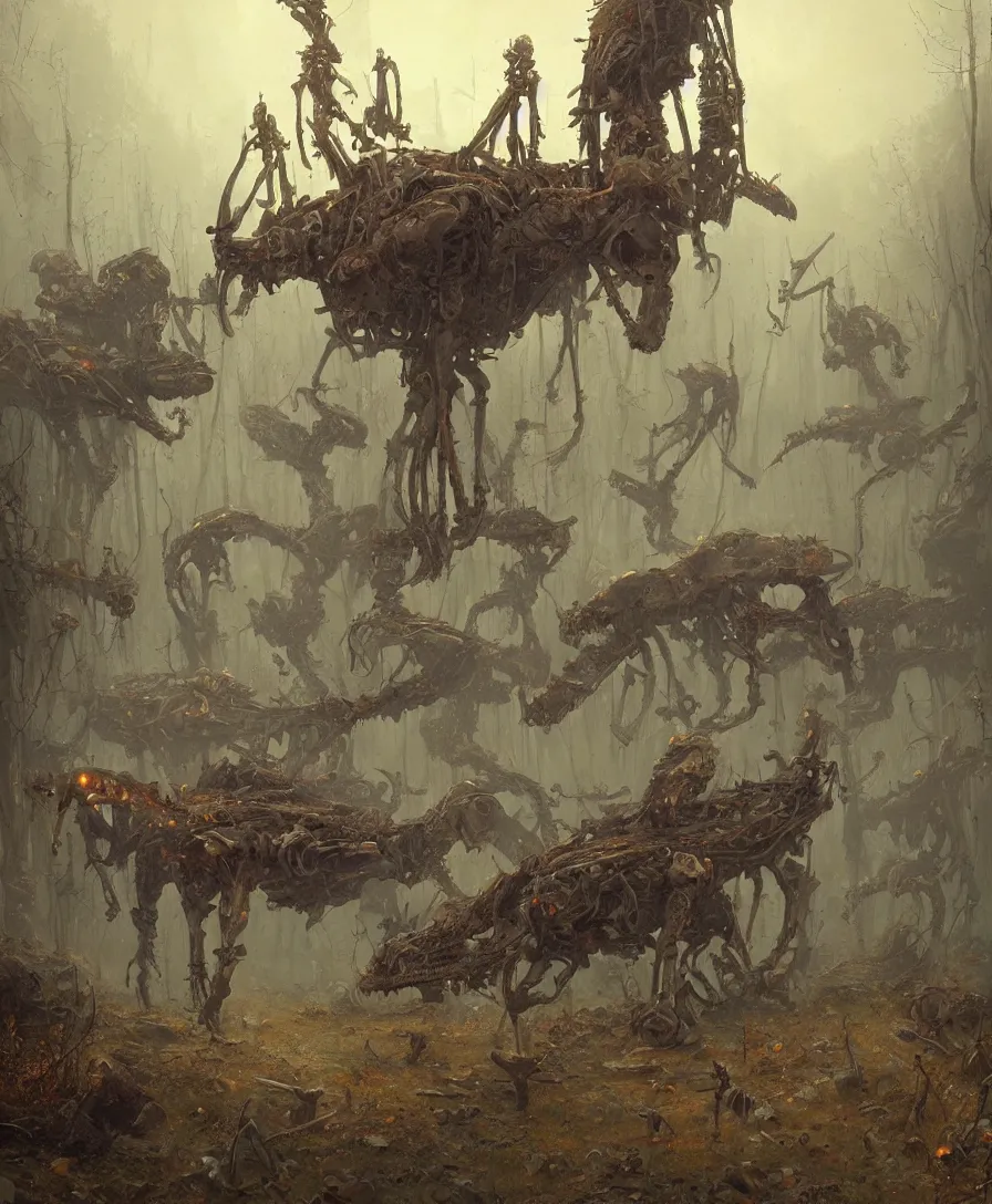 Prompt: textures bones, illustrated by Simon Stålenhag and Gaston Bussiere, intricate, ultra detailed, photorealistic, trending on artstation