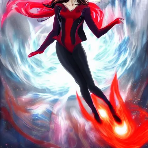 Image similar to scarlet witch going ultra instinct mode, artstation hall of fame gallery, editors choice, #1 digital painting of all time, most beautiful image ever created, emotionally evocative, greatest art ever made, lifetime achievement magnum opus masterpiece, the most amazing breathtaking image with the deepest message ever painted, a thing of beauty beyond imagination or words