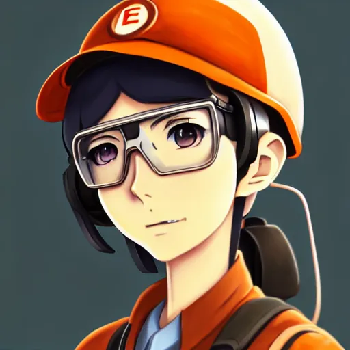 Image similar to beautiful makoto shinkai anime style digital painting portrait of engineer woman from team fortress 2 by valve, 4 k, 8 k, hd, high resolution, highly detailed, intricate detail, ultra realistic faces, digital art, trending on artstation, team fortress 2, your name, weathering with you