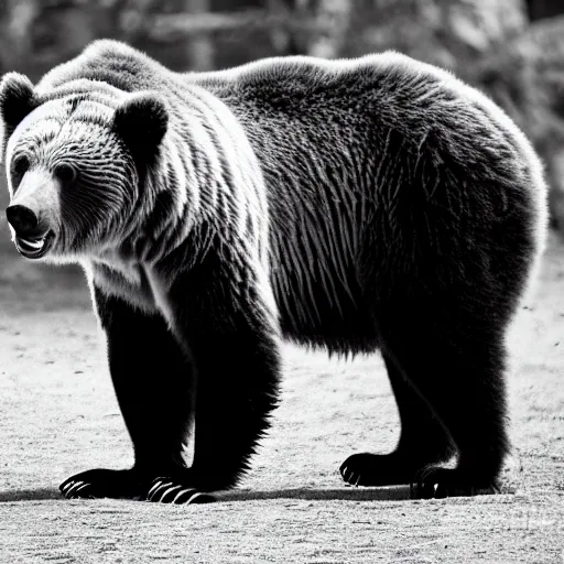 Image similar to Photograph of a grizzly bear tiger hybrid, zoo, black and white