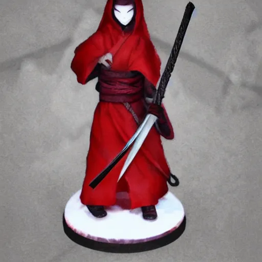 Image similar to samarai cloaked in white with swords, standing in light beam of a dark cave, ruby red sorrow, high quality, ultra detail