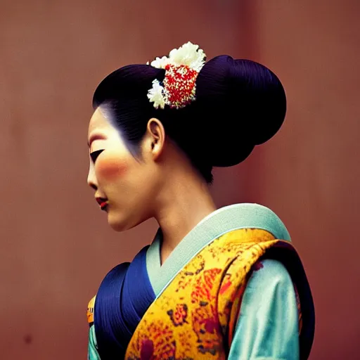 Image similar to portrait of a beautiful geisha, photograph by steve mccurry