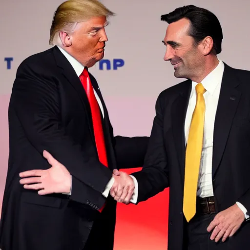 Prompt: Donald trump shaking hands with Jon hamm