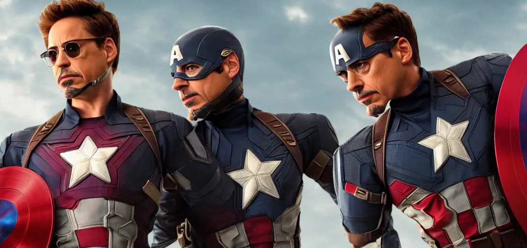 Image similar to Robert downey jr as captain America