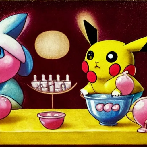 Prompt: pikachu and jigglypuff recreate da vinci's last supper, photorealistic, detailed image, 4 k