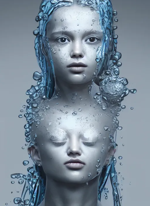 Prompt: sculpture made of water, girl portrait, future, shaman, harper's bazaar, vogue, magazine, wet, blue, concept art, ornate, luxury, elite, elegant, trending on artstation, by ruan jia, by Kenneth Willardt, by ross tran, by WLOP, by Andrei Riabovitchev,