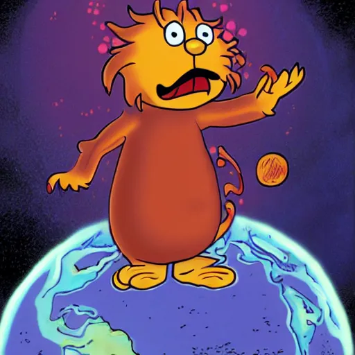 Image similar to Garfield as a lovecratian eldritch creature consuming a planet