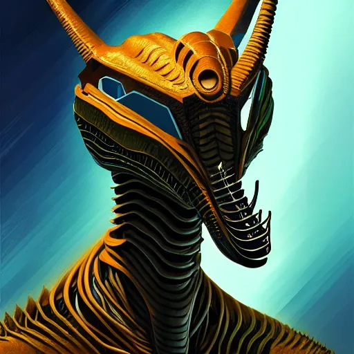 Image similar to professional concept art portrait of a predatory alien species on a depth of field background, by cam sykes. an intricate, elegant, highly detailed digital painting, concept art, smooth, sharp focus, illustration, in the style of syd mead.