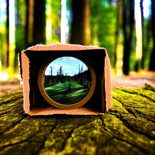 Image similar to pinhole camera forest scene extreme depth-of-field near and far