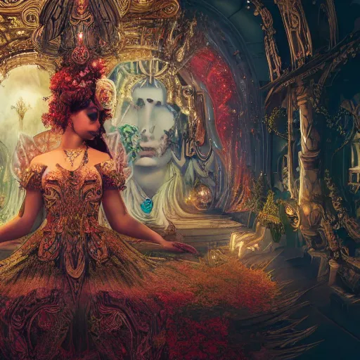 Prompt: lady ayahuasca, fairy tale, stunning, surrounding cinematic light, hyper detailed, ornate and intricate, 4 k cinematic octane render