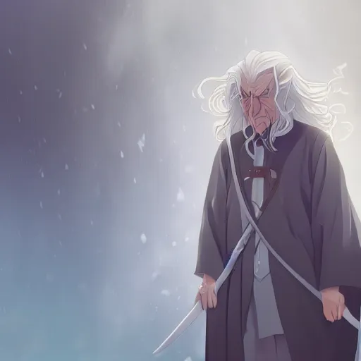 Image similar to J.R.R. Tolkien as Gandalf, ambient lighting, 4k, anime key visual, lois van baarle, ilya kuvshinov, rossdraws, artstation