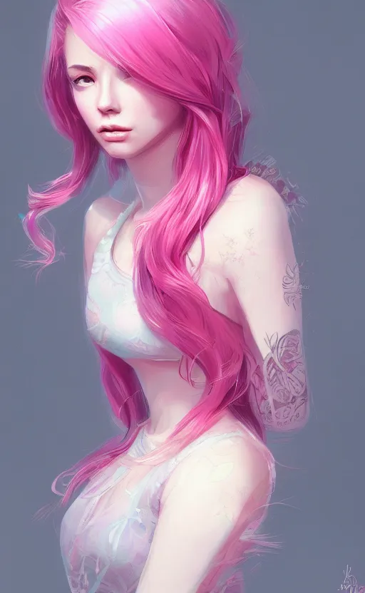 Image similar to teen girl, pink hair, gorgeous, amazing, elegant, intricate, highly detailed, digital painting, artstation, concept art, sharp focus, illustration, art by Ross tran