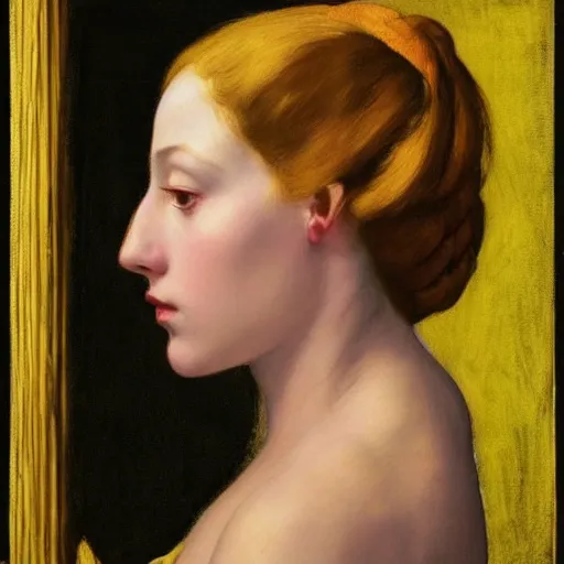 Prompt: a beautiful girl's face made of ivory and gold filigree, film still by edward hopper, by Pontormo, by klimt, pre-raphaelite. art noveau, art noveau, highly detailed, strong lights, liminal, eerie, Bright pastel colors