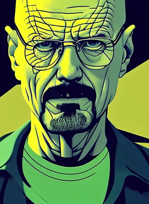 Image similar to highly detailed poster artwork by Michael Whelan and Tomer Hanuka, of Walter White, from scene from Breaking Bad, clean