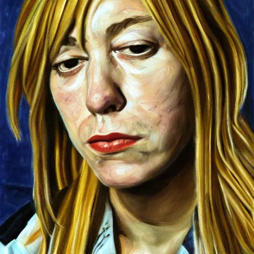 Image similar to high quality high detail painting by lucian freud, hd, portrait of kim gordon, sonic youth