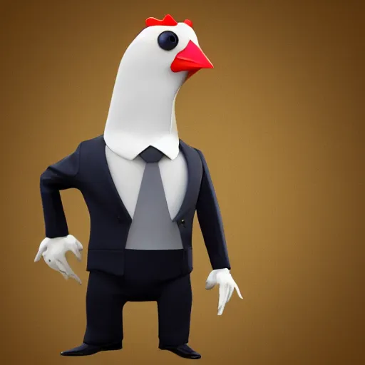 Image similar to a high quality photo of a chicken wearing a suit, 8k, artstation