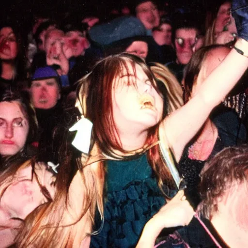 Prompt: photo of a girl at nirvana concert from the 90s