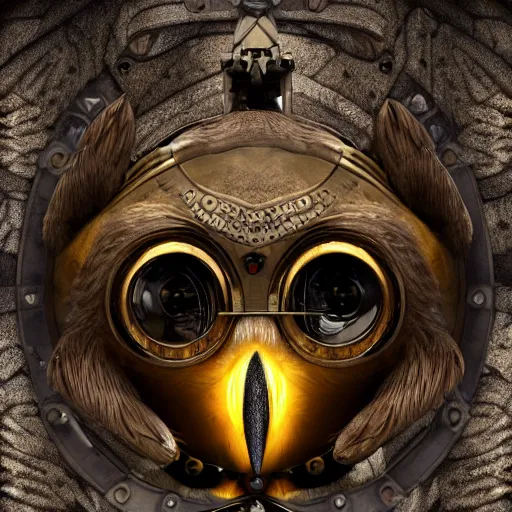 Image similar to a Warrior owl art nuveau, steampunk, symmetry, full frame, cinematic light , unreal engine,