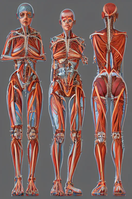 Image similar to symmetry!! full body female human anatomy concept, medical anatomy, cybernetic implants, tire rubber, mecha limbs, muscular system reference, anatomical art, digital art, in the style of amanda lilleston, luka mivsek, bryan christie, ranjit ghosh, artstation, pinterest, deviantart, photoshop, octane render, unreal engine