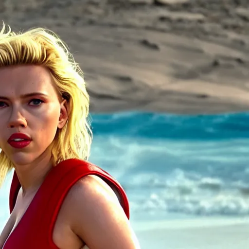 Prompt: scarlett johansson in baywatch as a life saver, 8 k