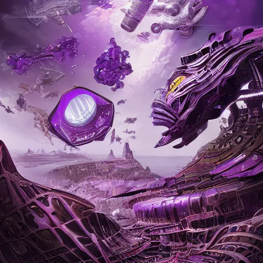 Image similar to sci fi, fantasy, hyper detailed, purple