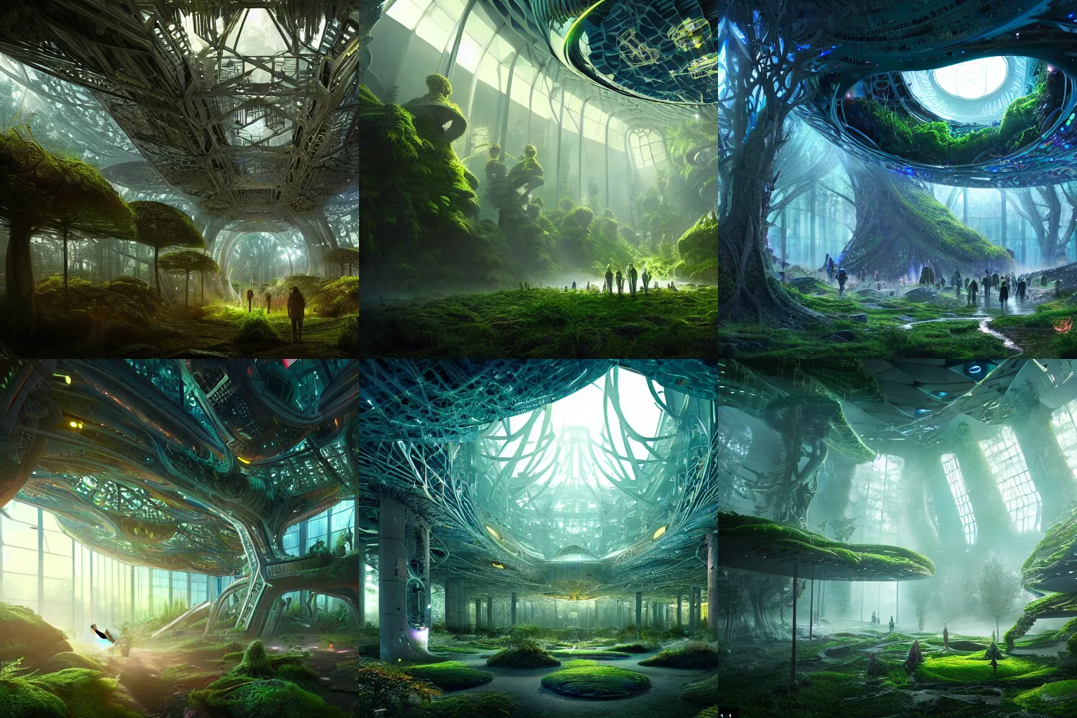 Prompt: a futuristic research facility inside a magical fantasy forest, epic composition, intricate details, hyper detailed, 8 k, volumetric light, magical atmosphere