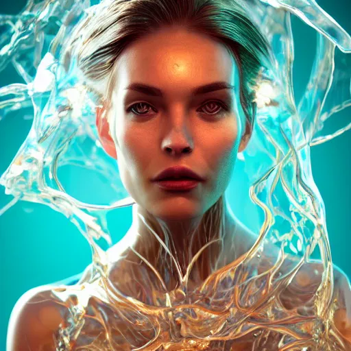 Image similar to a highly detailed digital image of a futuristic woman beautifully intertwined in liquid like leaves, by Andrew Chiampo, artstation, and Frederik Heyman, extremely detailed woman, stunning volumetric lighting, hyper realism, fantasy 4k