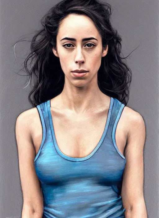 Prompt: full length photo of Oona Chaplin in a tanktop in the style of stefan kostic, realistic, sharp focus, 8k high definition, insanely detailed, intricate, elegant, art by stanley lau and artgerm