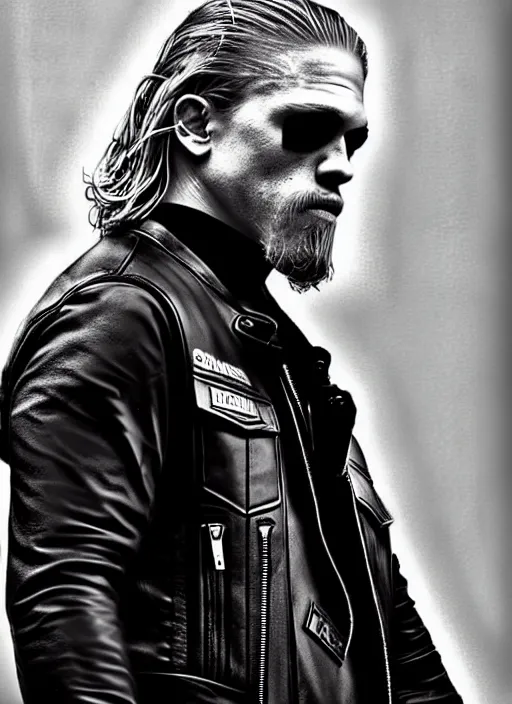 Image similar to jax teller, sons of anarchy, bikers, motorcycle, digital art, fantasy art, octane render, unreal engine, high detail, very realistic, by ross tran