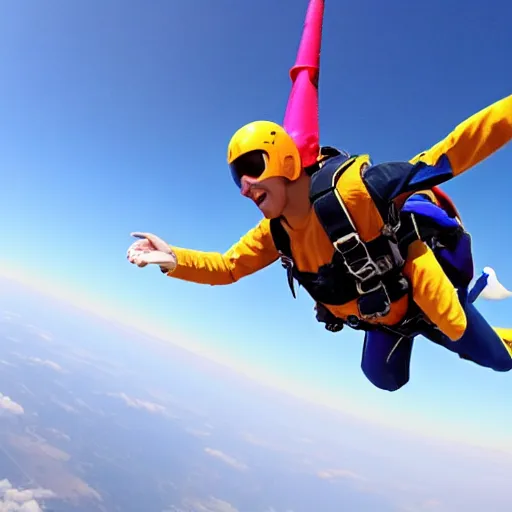 Prompt: skydiving with ice cream cone, 4 k, wide angle, getty images,