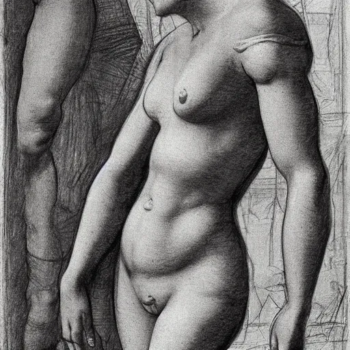 Image similar to of pencil sketches on paper of the female form by michelangelo