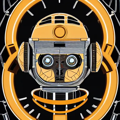 Image similar to hyperdetailed portrait of a spaced out steampunk robot head, 8 k, symetrical, halluzinogenic, meditative, vector art, black background