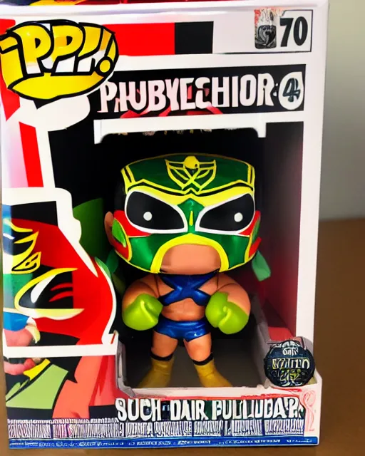 Image similar to luchador wrestler Funko Pop. Photographic, photography