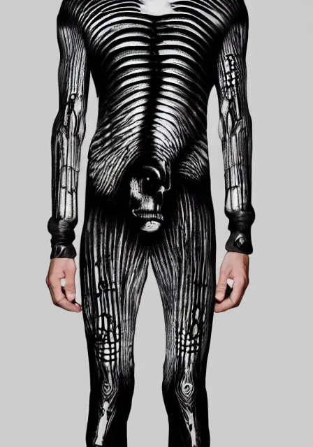 Image similar to henley shirt inspired by h. r. giger designed by alexander mcqueen