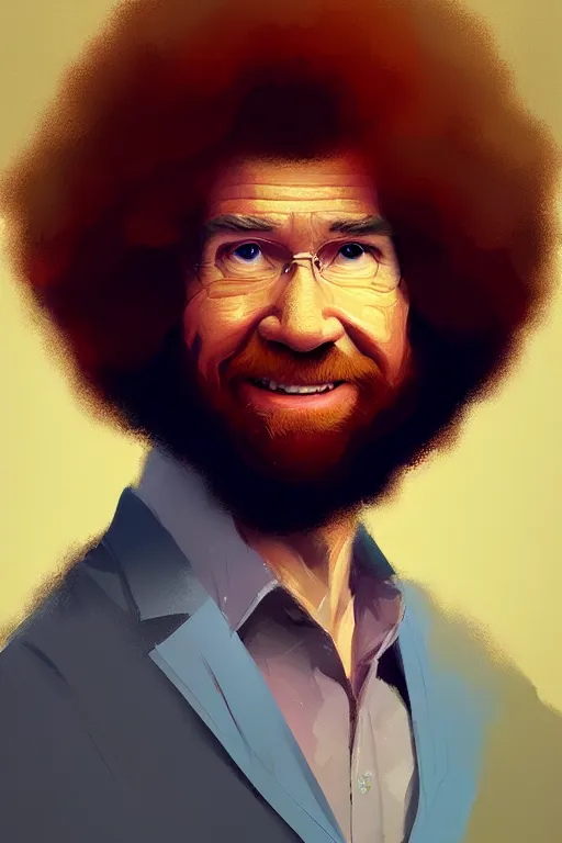 Image similar to portrait of Bob Ross, modern, colourful!! highly detailed, digital painting, artstation, concept art, sharp focus, illustration, by greg rutkowski