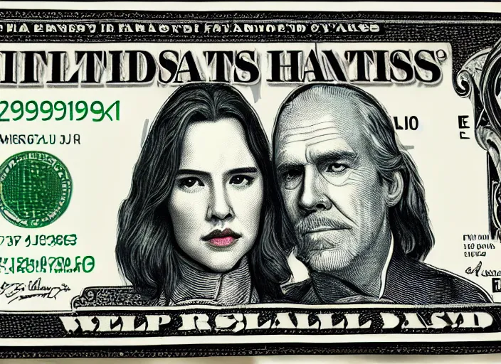 Prompt: reylo kiss on a dollar bill