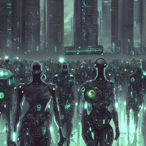 Image similar to a swarm of black nanobots, Cyberpunk, Sci-fi Art