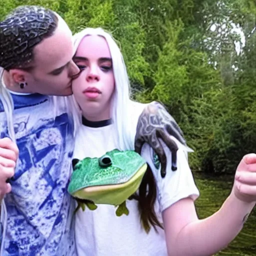 Prompt: billie eilish kissing a frog