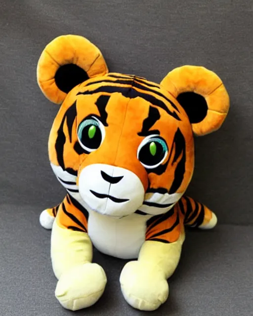 Prompt: an antropomorphic tiger plushie, digital art by studio ghibli, googly eyes, cute, anime artstyle