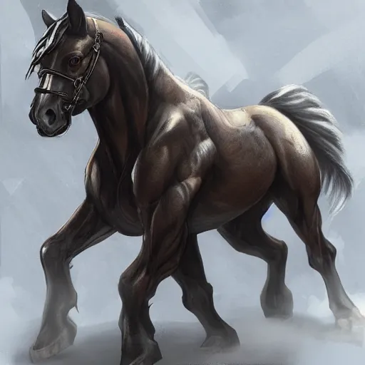 Image similar to a musclebound anthropomorphized horse with a magnificently muscular physique wearing a tight kevlar battle outfit standing guard at a facility, equine, anthro art, furaffinity, highly detailed, digital painting, artstation, sharp focus, game art, concept art, illustration, art by artgerm, greg rutkowski, wlop