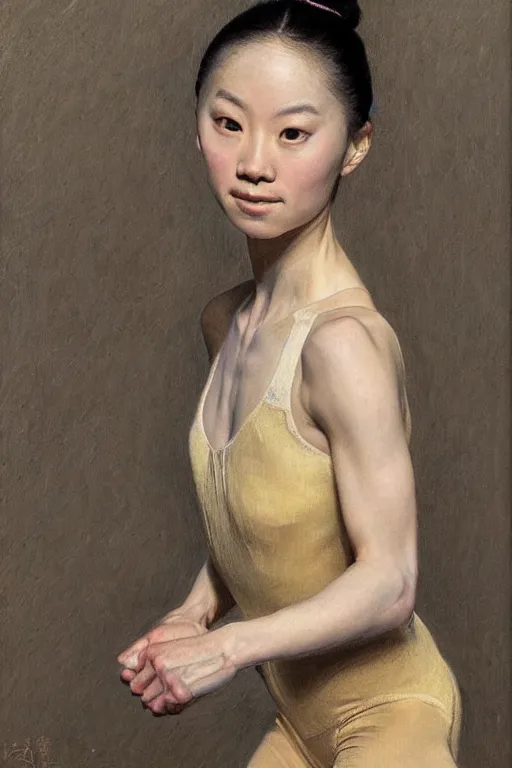 Image similar to portrait of athletic taiwanese prima ballerina, by donato giancola and berthold woltze.