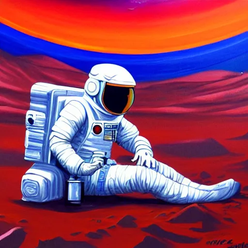 Image similar to an astronaut laying on mars in the style of flooko, acrylic art, detailed, moonlight