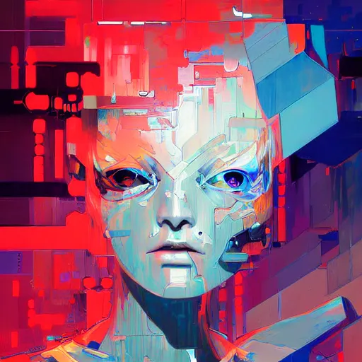 Image similar to palette knife glitch artwork of a cybernetic princess, sharp focus, by james jean, by rossdraws, frank franzzeta, sakimichan