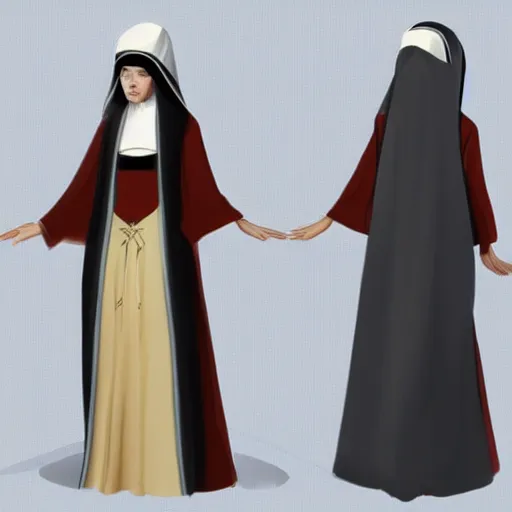 Prompt: female character design inspired by venice carnival and nun outfit, concept art, smooth