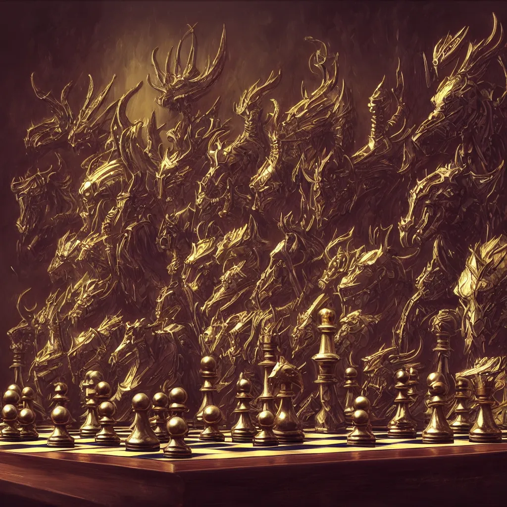 Prompt: fantasy chess pieces on chess board, studio shot, by gaston bussiere, anna nikonova aka newmilky, greg rutkowski, yoji shinkawa, yoshitaka amano, tsutomu nihei, muira, moebius, donato giancola, trending on artstation, featured on pixiv