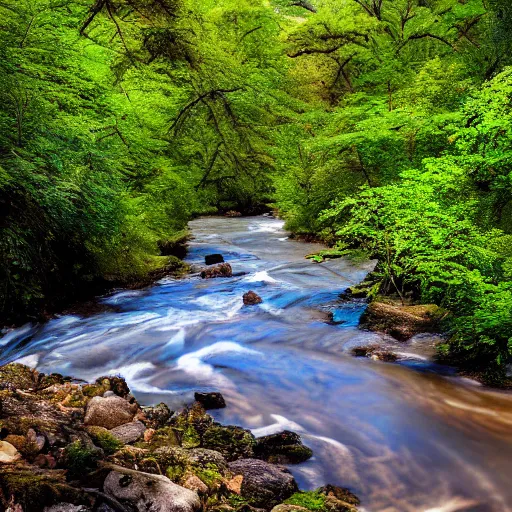 Image similar to a beautiful landscape, river, lush vegetation, 8K, photo