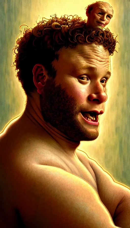 Prompt: hyper realistic seth rogen as bread roll creature hybrid, gorgeous lighting by weta studio, mucha, bautista and norman rockwell and greg rutkowski and tom bagshaw and james gurney and lucasfilm