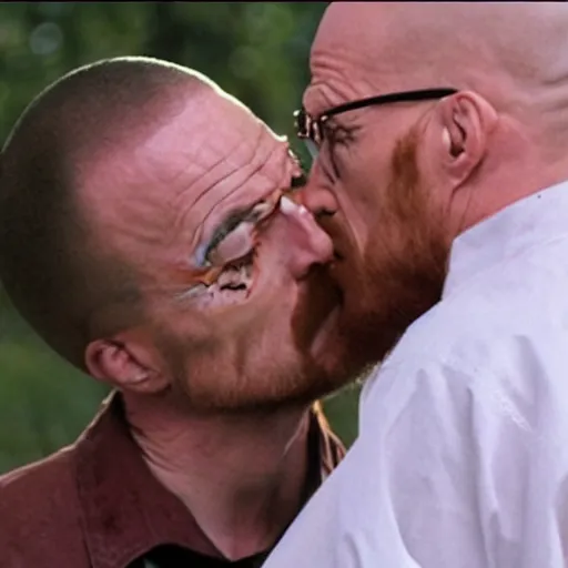 Prompt: walter white kissing jesse